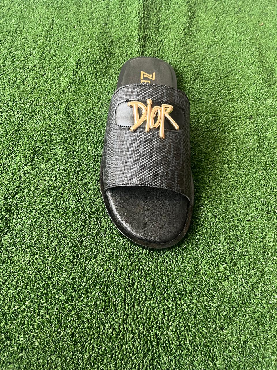 Men's Premium Black Slip-On Comfort Slides with Gold Logo