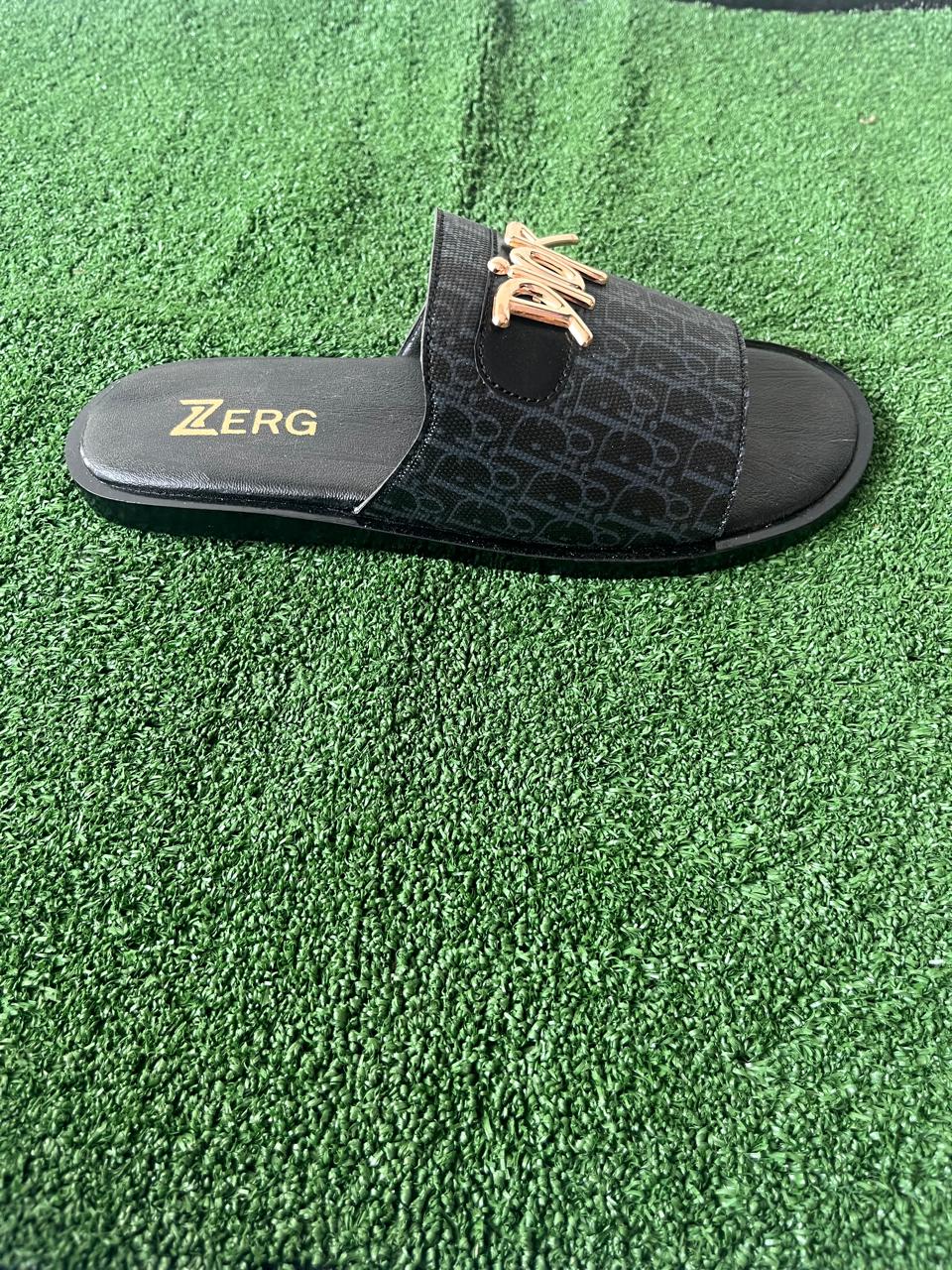Men's Premium Black Slip-On Comfort Slides with Gold Logo