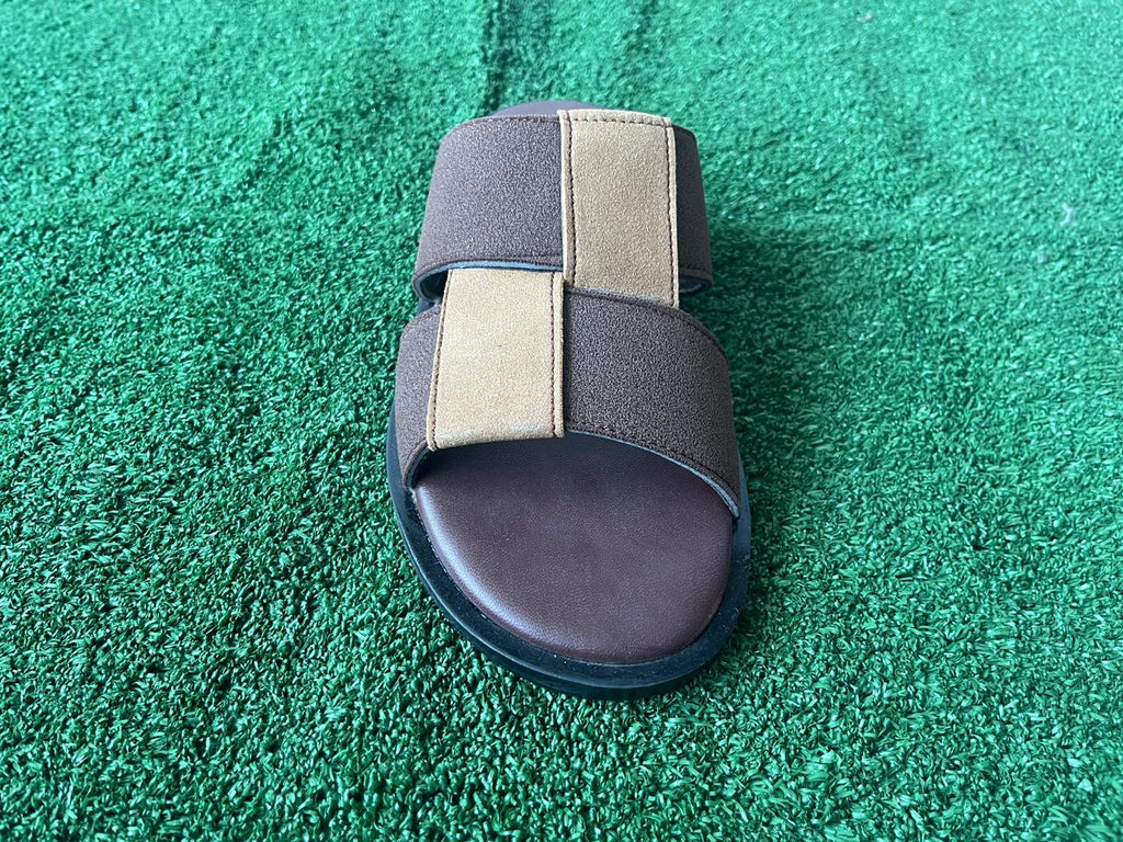 Men's Premium Brown Cross Strap Comfort Slides | Casual Slip-On Sandals