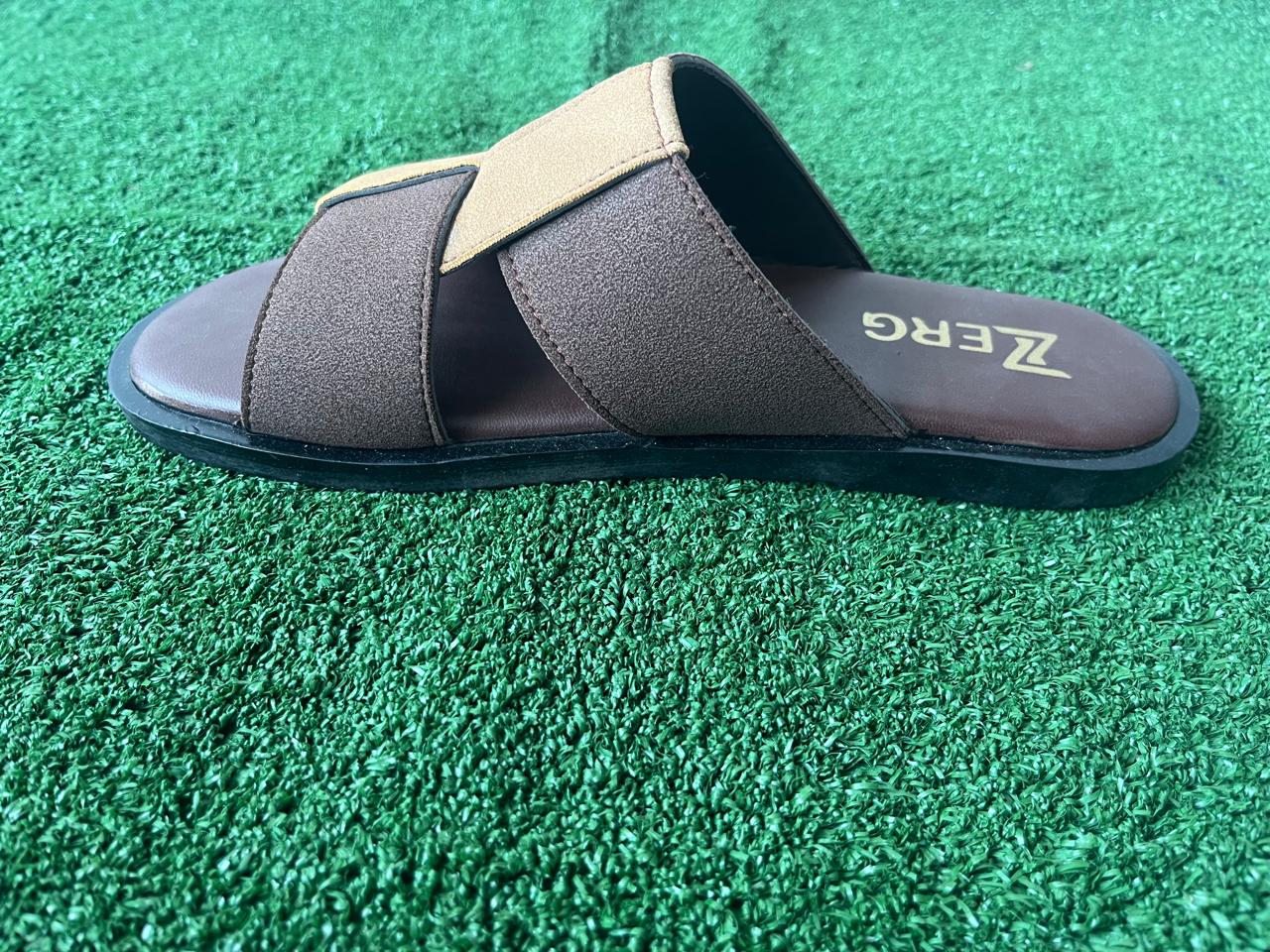 Men's Premium Brown Cross Strap Comfort Slides | Casual Slip-On Sandals