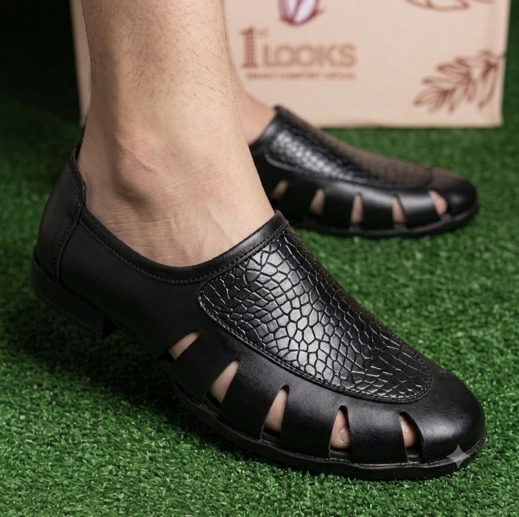Men's Black Croc Texture loafers – Premium Comfort