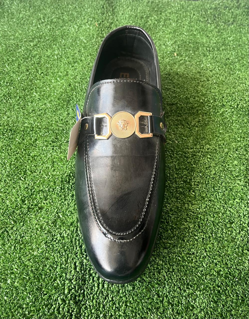 Premium Men's Black Leather Medusa Bit Loafers