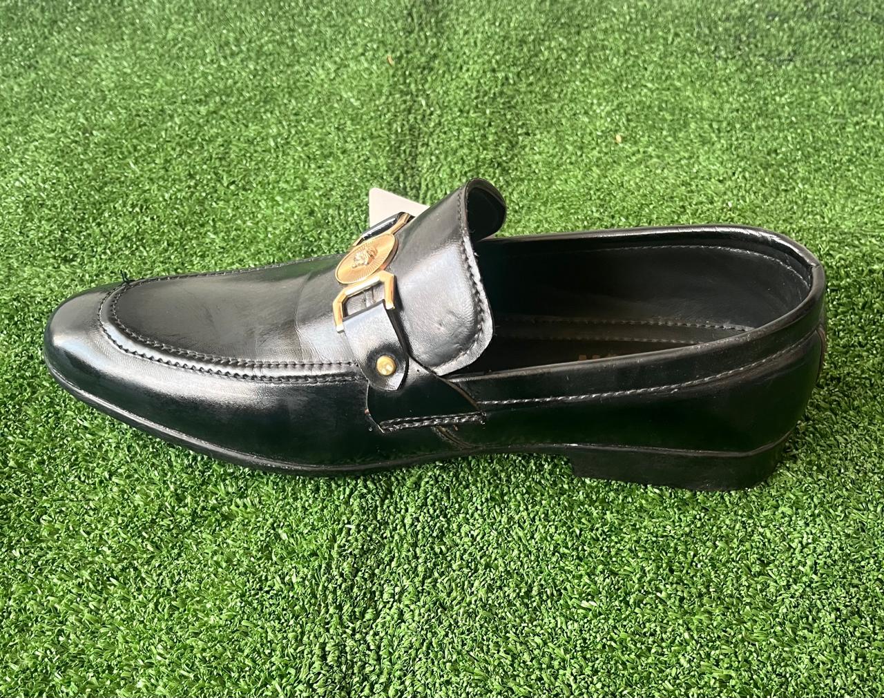Premium Men's Black Leather Medusa Bit Loafers