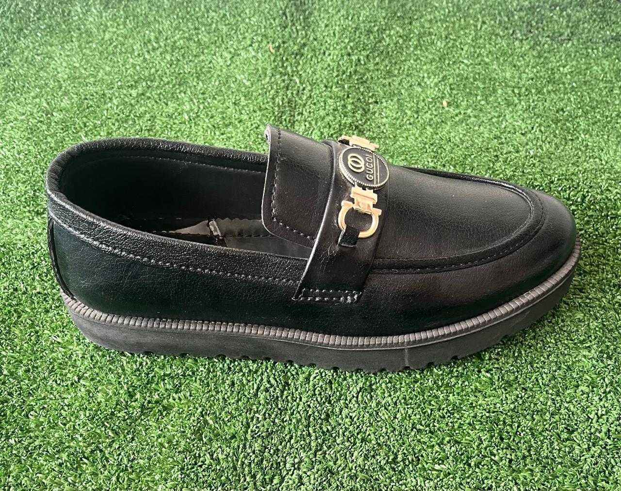 Premium Men's Black Leather Slip-On Loafers – Gold Bit Formal Shoes