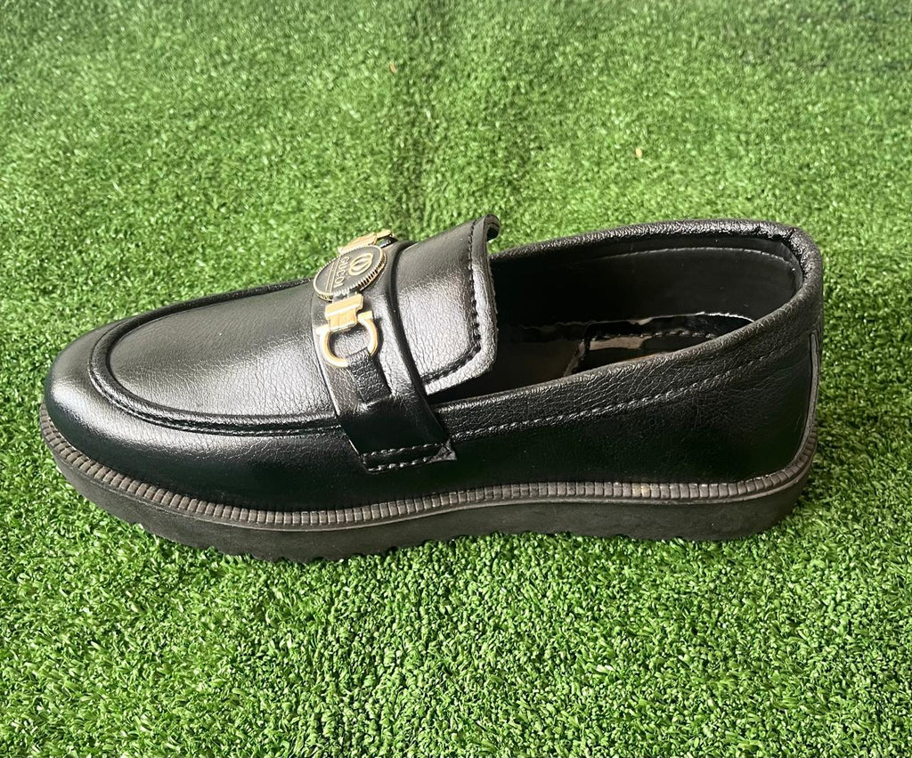 Premium Men's Black Leather Slip-On Loafers – Gold Bit Formal Shoes